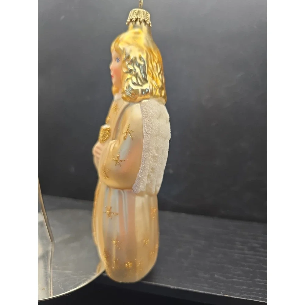 Vintage Krebs Gold Angel Christmas Ornament Gold Glitter Blonde Hair Mica 6.5